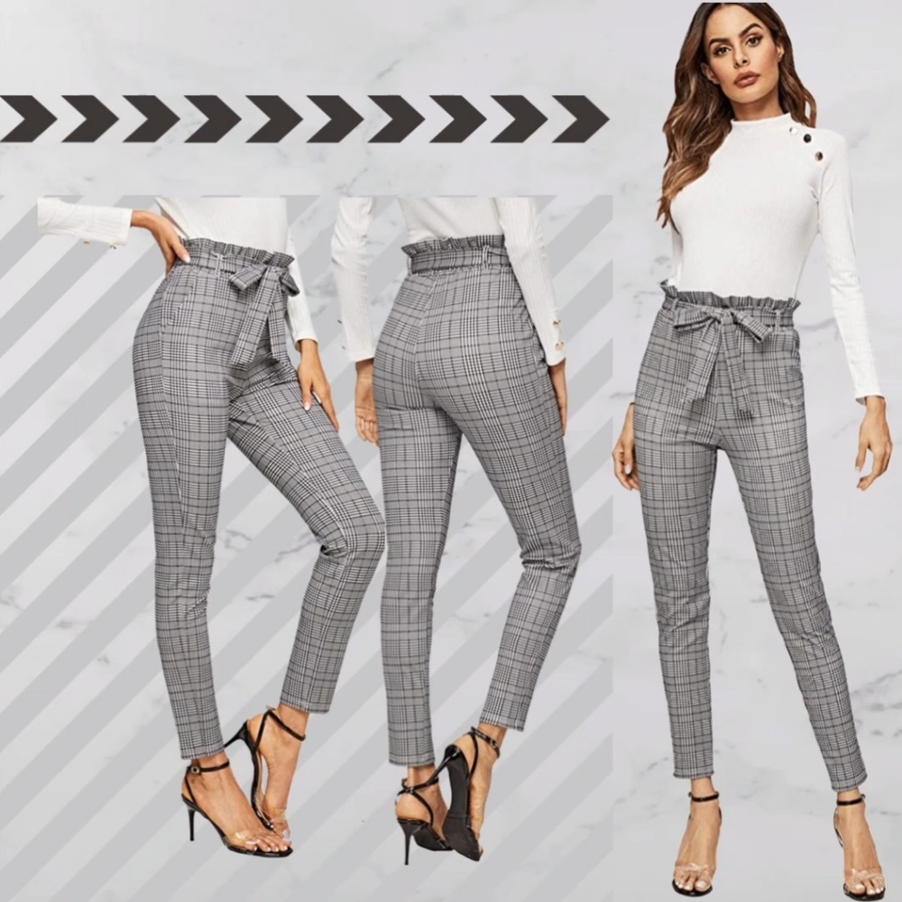 Skinny Plaid Print Dress Pants